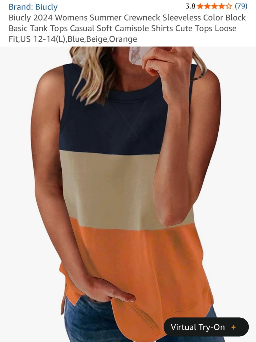Colorblock Sleeveless Tank Top - Navy, Beige & Orange